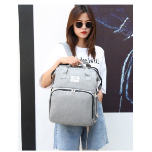 Rucsac Multifunctional pentru Mamici, Flippy, cu Patut Pliabil si Baza de Schimbat, Rezistent la Apa, Capacitate Mare, Usor, Compartimente Multiple, Buzunar Termic pentru Lapte, 42 x 32 x 22 cm, Gri - Img 6