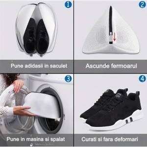 Sac pentru spalare si uscare incaltaminte Flippy, compatibil cu masina de spalat, material rezistent, 42 x 24 x 24 cm, alb - Img 3