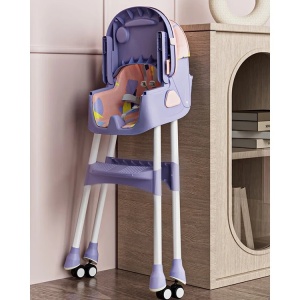 Scaun de Masa pe Roti pentru Copii, Flippy, 2 Tavite si Husa Detasabile, Multifuncțional, Stabil, Centura de Siguranta, Spatar Reglabil Moale, Balansoar, Cos de Depozitare, de la 6 Luni, Mov - Img 6