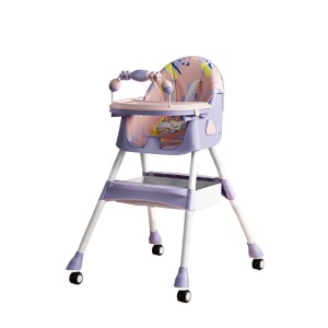 Scaun de Masa pentru Bebelusi si Copii, Flippy, 2 Tavite cu Jucarii si Husa Detasabile, Multifuncțional, Stabil, Centura de Siguranta, Spatar Reglabil Moale, Balansoar, Cos de Depozitare, de la 6 Luni, 97x73x65cm, Mov