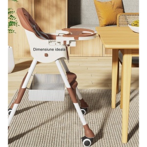 Scaun de masa pentru bebelusi si copii Flippy, cu roti, telescopic, pliabil, masuta reglabila, suport picioare, scaun invelis piele artificiala, centura siguranta, spatiu depozitare, 97 x 73 x 65 cm, maro - Img 7