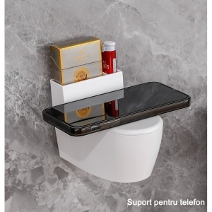 Scrumiera creativa Flippy, Forma de Toaleta, Capac Alb , Material ABS si Otel Inoxidabil, 12.5 x 9.8 x 8.4 cm, Fixare prin Lipire sau De Sine Statator, pentru Baie, Camera, Bucatarie, Balcon, Alb - Img 6