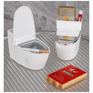 Scrumiera creativa Flippy, Forma de Toaleta, Capac Argintiu, Material ABS si Otel Inoxidabil, 12.5 x 9.8 x 8.4 cm, Fixare prin Lipire sau De Sine Statator, pentru Baie, Camera, Bucatarie, Balcon, Argintiu - Img 4