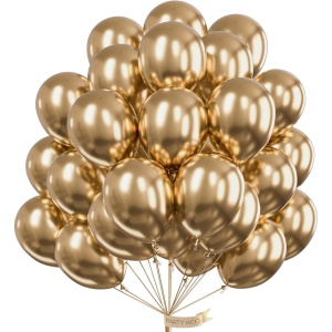 Set 10 Baloane din Latex Chrome, Flippy, Model Party, 13 cm, Gold, 1 g - Img 4