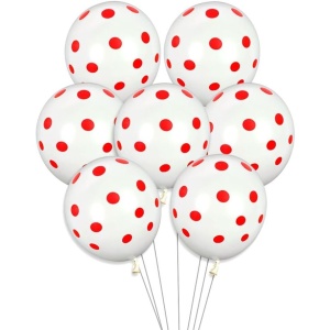 Set 10 Baloane din Latex, Flippy, Model Party cu Buline, 30 cm, Alb si Rosu, 2.8 g - Img 4
