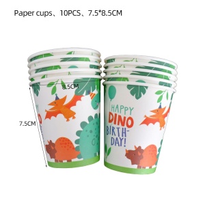 Set 10 Pahare de Carton Happy Birthday, Flippy, Model Dinozauri, Tematica Aniversare, 7.5x8.5 cm, 200 mL, Multicolor - Img 3