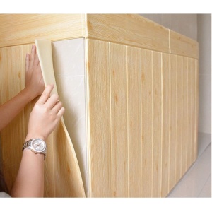 Set 10 Placi Tapet 3D, Flippy, 70 x 70 cm, Grosime 3 mm, din Rasina, Tip Placi de Lemn, Suprafata Acoperita 4.9 mp, Crem - Img 2