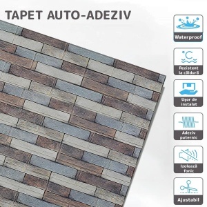 Set 10 Placi Tapet 3D, Flippy, 70 x 77 cm, Grosime 3 mm, din Polietilena, Model Caramida, Suprafata acoperita 5.3 mp, Piatra Colorata - Img 4