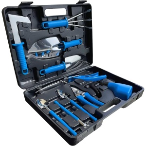 Set 10 Unelte de Gradina, Flippy, pentru Plantare Prelucrare Sol si Ingrijire Plante, Manere Albastre, Material PVC si Otel Inoxidabil, Cutie Inclusa, 37x28x7 cm, Negru - Img 11