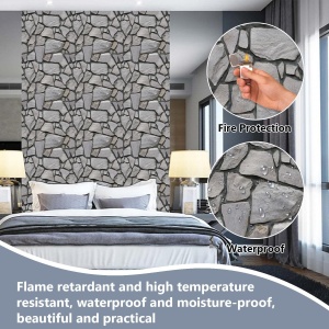 Set 10 x Placi Tapet Autocolant 3D cu Imitatie de Pietre, pentru Perete Bucatarie Sufragerie, Usor de Curatat, Rezistent la Apa, Autoadeziv, 30x30 cm, Gri - Img 9