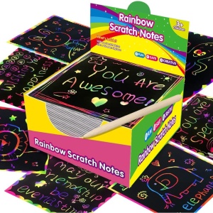Set 100 de Foi de Hartie de Razuit, Flippy, cu Creion din Bambus, pentru Desen, 8.5 x 8.5, Curcubeu, Negru - Img 6