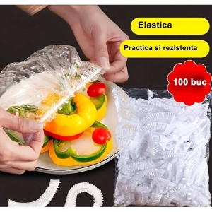Set 100 Folie de Protectie Elastica pentru Alimente si Boluri Flippy, material plastic, prospetime, diametrul 12 - 40 cm - Img 3