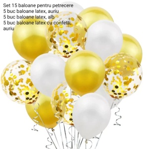 Set 15 baloane pentru petrecere, Flippy, alb/auriu, 30 cm - Img 2