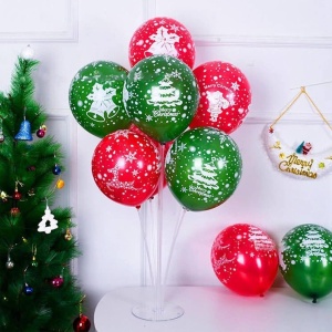 Set 16 Baloane din Latex, Flippy, Model Merry Christmas, Tematica Craciun, 25 cm, Verde Rosu - Img 3