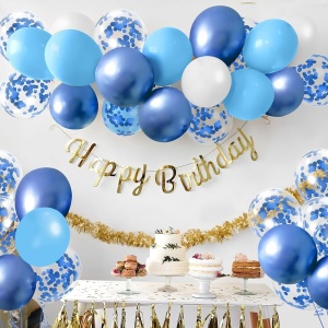 Set 16 Baloane din Latex Metalizate, Flippy, Model Party, 30 cm, Alb, Albastru, Albastru Chrome, Transparent Confetti 2.8 g - Img 4