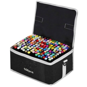 Set 168 Markere Duble, Flippy, pe Baza de Alcool, Geanta Impermeabila Inclusa, Culori Numerotate, 23 x 16 x 20 cm, Multicolor - Img 1