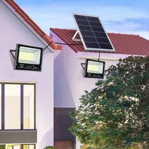 Set 2 proiectoare LED SMD 30W cu incarcare solara Flippy, panou solar, cu telecomanda, suport prindere, material ABS, 1.2AH, 200LED-uri, 13x13.5 cm, negru - Img 3