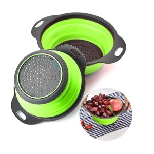 Set 2 strecuratori pliabile din silicon alimentar Flippy, cu manere, fund antiaderent si antialunecare, rotunda, doua dimensiuni, usor de depozitat, compatibil cu masina de spalat vase, verde - Img 4