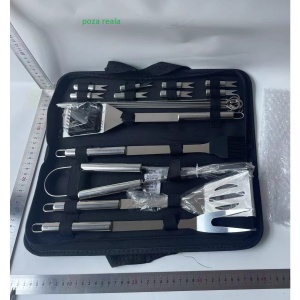 Set 20 Ustensile pentru Gratar, Flippy, din Otel Inoxidabil, Geanta Oxford, Argintiu - Img 2