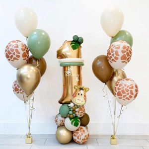 Set 30 Baloane Folie si Latex, Flippy, Tematica Prima Aniversare, Baloane Latex 30cm, 25cm, Figurina Girafa 32x34 cm, Frunza Palmier 15 cm, Cifra 1 76 cm, Multicolor - Img 6