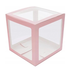 Set 4 Cutii pentru Baloane, Flippy, Model Scris Love, Tematica Iubire, Cuburi Decorative din Plastic, Accesorii pentru Petrecere, 30 x30 cm, Transparente Contur Roz - Img 5