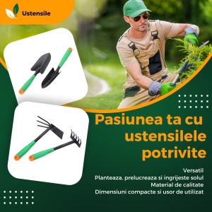 Set 4 Unelte de Gradina Flippy, pentru Plantare Prelucrare Sol si Ingrijire Plante, Material PVC si cardboard, 31.5 x 8.5 cm, verde - Img 2