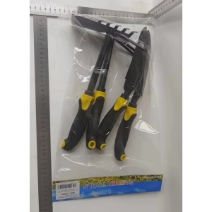 Set 4 Unelte de Gradina Flippy, pentru Plantare, Prelucrare Sol si Ingrijire Plante, Material PVC Carbon, Grebla, Sapaliga cu Cap Dublu, Lopata Mica, Lopata Lata, 43 x 11 cm, Negru/Galben - Img 2