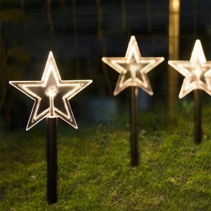 Set 5 Lampi solare LED de exterior Model Stea, pentru gradina, Flippy, 35.5 cm, Alb Cald - Img 8