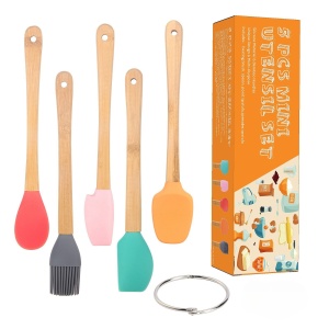 Set 5 Mini Spatule de Silicon Flippy, pensula, Stejar, Multicolor - Img 1