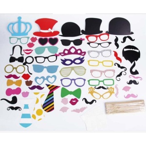 Set 60 de Accesorii pentru Petrecere, Flippy, Props pentru Coltul de Poze, Ochelari, Palarii, Mustata, Cravata, pentru Evenimente, Multicolor - Img 3