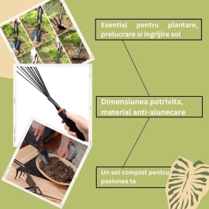 Set 9 Unelte de Gradina Flippy, pentru Plantare Prelucrare Sol si Ingrijire Plante, Material PVC si cardboard, 25 x 14.5 cm, negru - Img 2