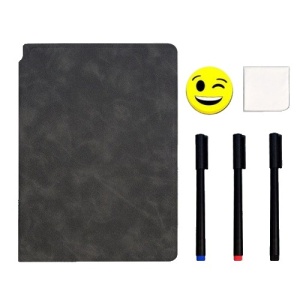 Set Agenda A5 Reutilizabila cu Pagini Tip Tabla, Agenda Pagini Albe cu Stergere Uscata, 3 Markere, 1 Burete și 1 Laveta de sters, Portabila, 24 x 16.5 cm, Coperta Piele, Negru - Img 1