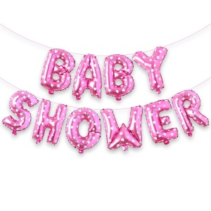 Set Baloane din Folie Metalizata, Flippy, Model Baby Shower, Litere de 40 cm, Baloane Party, Ambalaj Individual, Pai, Ata si Adeziv Incluse, Umflare cu Aer sau Heliu, Roz - Img 2