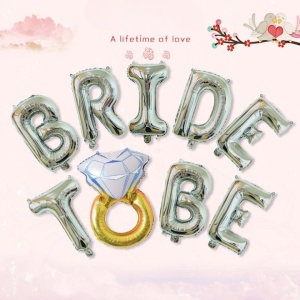 Set Baloane din Folie Metalizata, Flippy, Model Bride to Be cu Inel de Logodna, Litere de 40 cm, Baloane Party, Ambalaj Individual, Pai Inclus, Umflare cu Aer sau Heliu, Argintiu - Img 2