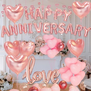 Set Baloane din Folie Metalizata, Flippy, Model Happy Anniversary, Litere de 40 cm, Baloane Party, Ambalaj Individual, Pai Inclus, Umflare cu Aer sau Heliu, Roz - Img 10