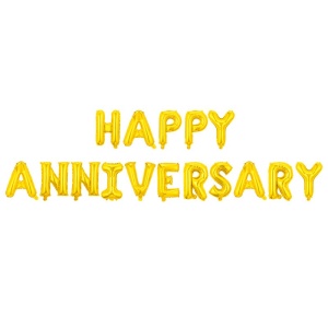 Set Baloane din Folie Metalizata, Flippy, Model Happy Anniversary, Litere de 40 cm, Baloane Party, Ambalaj Individual, Pai Inclus, Umflare cu Aer sau Heliu, Auriu - Img 1