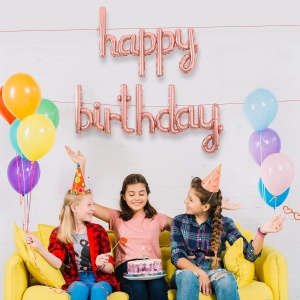 Set Baloane din Folie Metalizata, Flippy, Model Happy Birthday, 45x85 cm, 45x124cm, Baloane Party, Ambalaj Individual, Pai Inclus, Umflare cu Aer sau Heliu, Roz Pal - Img 4