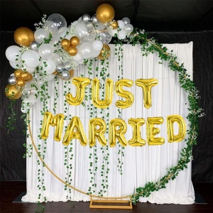 Set Baloane din Folie Metalizata, Flippy, Model Just Married, Litere de 40 cm, Baloane Party, Ambalaj Individual, Pai, Ata si Adeziv Incluse, Umflare cu Aer sau Heliu, Auriu - Img 4