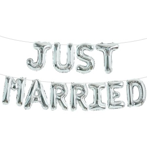 Set Baloane din Folie Metalizata, Flippy, Model Just Married, Litere de 40 cm, Baloane Party, Ambalaj Individual, Pai, Ata si Adeziv Incluse, Umflare cu Aer sau Heliu, Argintiu - Img 8