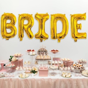 Set Baloane din Folie Metalizata, Flippy, Model Scris Bride, Litere de 100 cm, Tema Iubire, Baloane Party, Ambalaj Individual, Pai Inclus, Umflare cu Aer sau Heliu, Auriu - Img 2