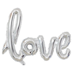 Set Baloane din Folie Metalizata, Model Love Scris de Mana, 102x65 cm, Baloane Ziua Indragostitilor, Ambalaj Individual, Pai inclus, Umflare cu Aer sau Heliu, Argintiu - Img 2