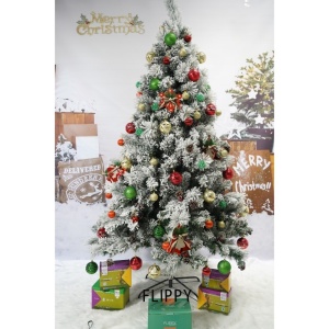 Set brad artificial de Craciun si elemente decorative, nins, decorat cu conuri pin, pentru interior/exterior, inaltime 210 cm, diametru 131 cm, 630 ramuri, Flippy, alb/verde, suport metalic inclus - Img 2