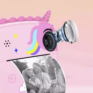 Set Camera Instantanee pentru Copii, Flippy, Ecran HD 2.4'', 24MP, 1200 mAh, cu Functie de Printare Alb-Negru, cablu USB-C, Bluetooth, Compatibil iOS/Android, Model Unicorn, Roz - Img 8
