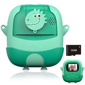 Set Camera Instantanee pentru Copii, Flippy, Ecran HD 2.4'', 24MP, 720P Video, 1200 mAh, cu Functie de Printare Alb-Negru, cablu USB-C, Bluetooth, Compatibil iOS/Android, Imprimare APP, Model Dinozaur, Verde - Img 8