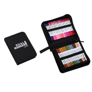 Set Carioci pe Baza de Apa, Flippy, 2 in 1, pentru Pictura, Caligrafie, 72 Culori, Penar Negru, Corp Carioca Alb, 24.5 x 18.5 x 5 cm, Multicolor - Img 1