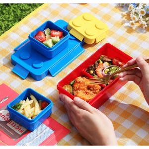 Set caserole pentru pranz interactive, Flippy, cuburi de construit, plastic, multicolor - Img 3