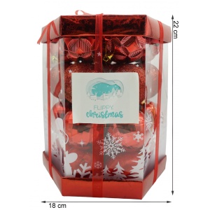 Set de 28 ornamente de brad, Flippy, de tip Glob, Rosu, din polistiren, cu finisaj sclipitor , cutie 18 cm adancime x 22 cm inaltime x 18 cm lungime) - Img 5