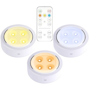Set de 3 Lampi Led Flippy, Fara Fir, Cu Baterii, 3 Culori de Lumina, cu Telecomanda, din Plastic, Alb - Img 1