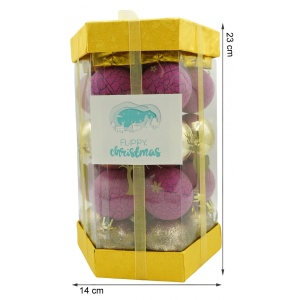 Set de 35 ornamente de brad, Flippy, de tip Glob, Auriu/ Mov, din polistiren, cu finisaj sclipitor , cutie 14 cm adancime x 23 cm inaltime x 14 cm lungime) - Img 6