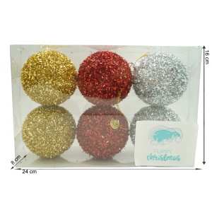 Set de 6 ornamente de brad, Flippy, de tip Glob, Multicolor, cu ø de 8 cm, din polistiren, cu finisaj sclipitor , cutie 16 cm inaltime x 24 cm lungime x 8 cm adancime - Img 6